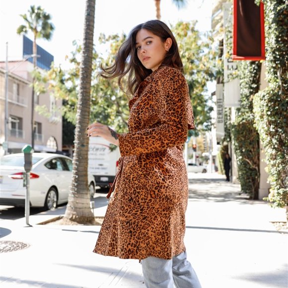 FIERCE DOLLZ LEOPARD PRINT TRENCH COAT - Picture 4 of 8